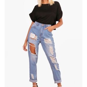 Boohoo High Waist Distressed Jeans